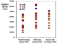図5 病変部の大きさ、CNVのタイプと視力変化